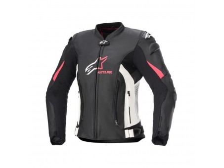 Geaca de piele dama Alpinestars Stella GP PLUS V4  Negru/Alb/Roz