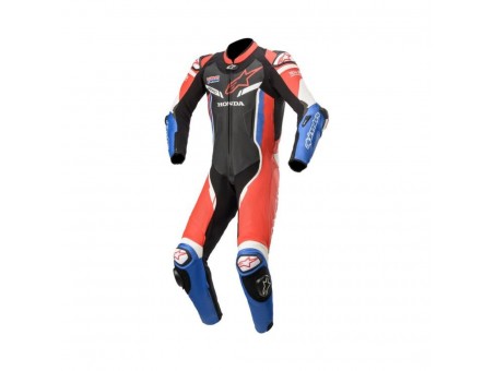 Combinezon de piele 1 piesa ALPINESTARS HONDA GP PRO V2 TECH-AIR COMPATIBLE - Negru/Rosu/Albastru