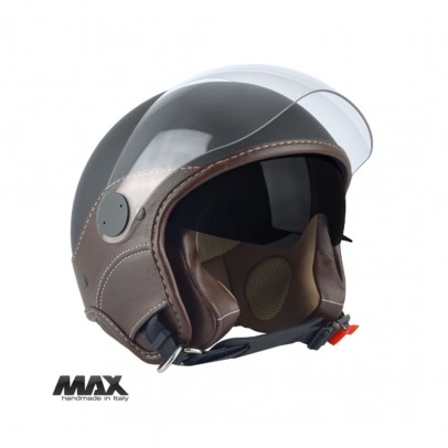 Casca open face (demi-jet) Max Helmets model DJDV06 LS Vision SV (ochelari soare integrati) - Negru mat/maro (NOM) – 100% MADE IN ITALY