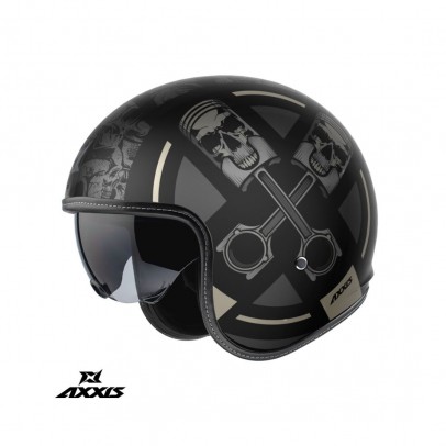 Casca Axxis model Hornet S SV Skulls Illustrated B1 - Negru mat (ochelari soare integrati) – omologare noua ECE 22.06