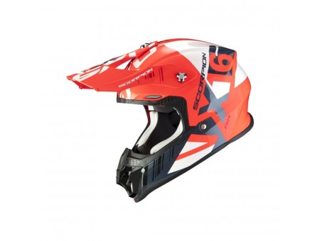 Casca cross-enduro SCORPION EXO VX-16 MACH - Alb/Negru/Rosu