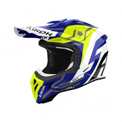 Casca cross/enduro/atv/quad Airoh Aviator Ace II Ground - Alb/Albastru/Galben fluo