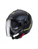 Casca open face CABERG Jet RIVIERA V4X GEO - Negru/Gri/Galben fluor mat