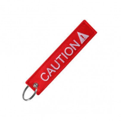 Breloc moto textil "Caution", Rosu