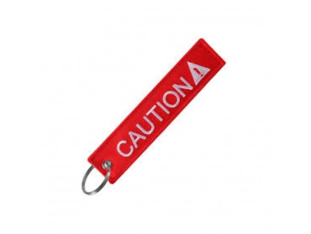 Breloc moto textil "Caution", Rosu