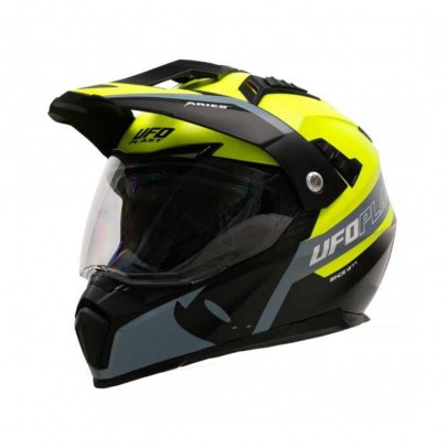 Casca UFO ARIES Offroad/Dual/Tourer/Crossover Cu Viziera - Negru/Gri/Galben fluo