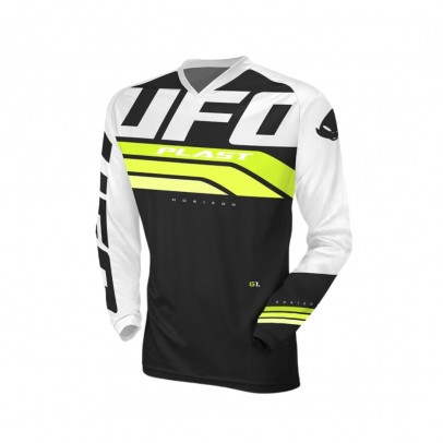 Tricou motocross UFO Horizon Jersey Cross - Negru/Alb/Galben fluo