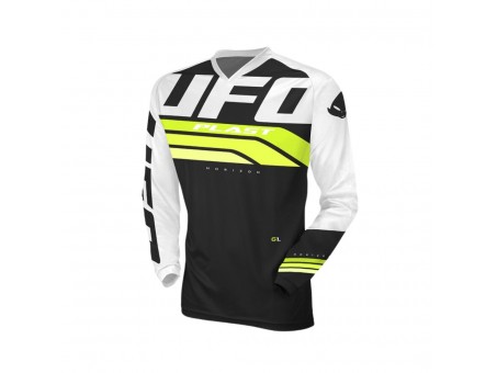 Tricou motocross UFO Horizon Jersey Cross - Negru/Alb/Galben fluo