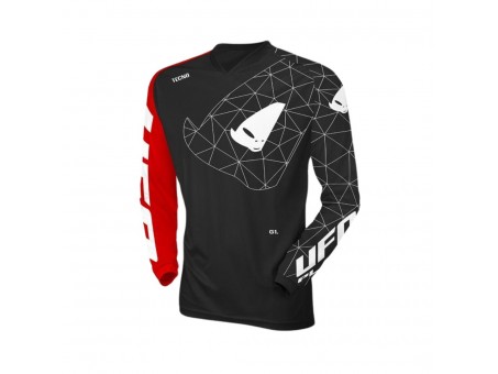 Tricou motocross UFO Tecno Jersey Cross - Negru/Rosu