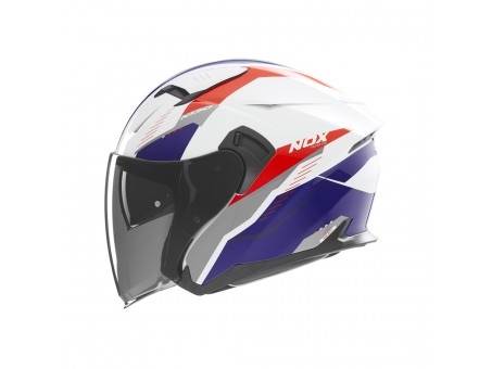 Casca Moto Open Face NOX N130 MYST - Alb/Albastru/Rosu