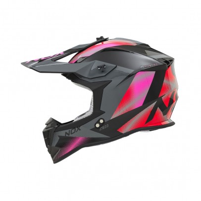 Casca cross-enduro NOX N633 FUSION - Gri/Roz/Rosu