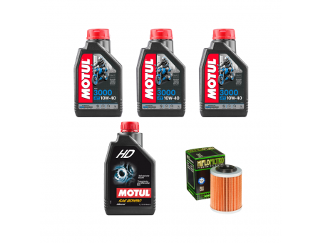 Pachet revizie atv CF MOTO CFORCE, uleiuri MOTUL 3000 10W40, HD 80W90 si filtru HF152