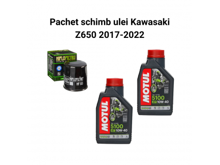 Pachet schimb ulei Kawasaki Z650 2017-2022, Motul 5100 Filtre HifloFiltro