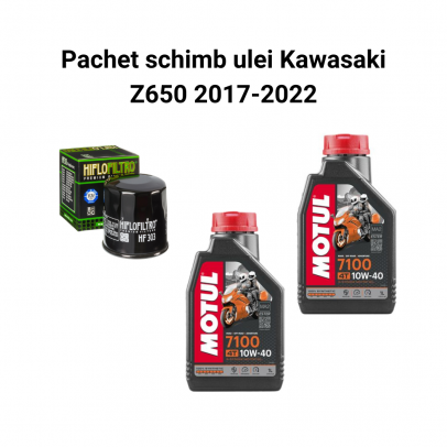 Pachet schimb ulei Kawasaki Z650 2017-2022, Motul 7100 Filtre HifloFiltro