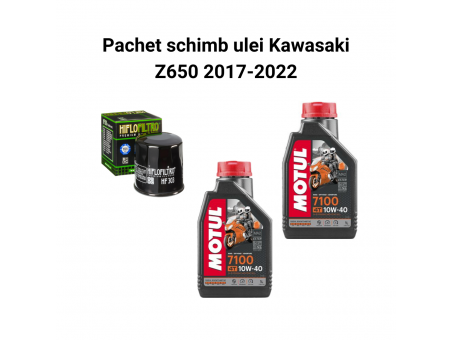 Pachet schimb ulei Kawasaki Z650 2017-2022, Motul 7100 Filtre HifloFiltro