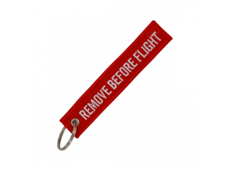 Breloc moto textil "Remove before flight", Rosu