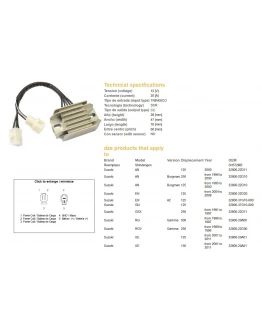 Regulator tensiune DZE SUZUKI AN 125/250 BURGMAN '95-'00, GN 125 (32800-22D11, 32800-22D10, 32800-37G10-000) 12V/20A
