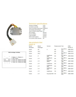 Regulator tensiune DZE SUZUKI LT160 89-04, LTF250 88-02, LTF300 KING QUAD 99-02 (SH572E-12) (ESR136)