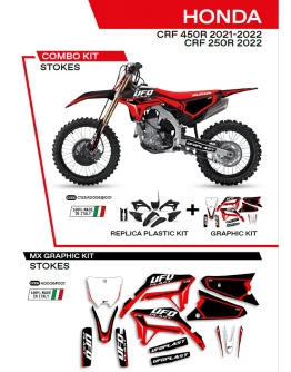 Kit complet plastice UFO HOKIT125001 include Stickere HONDA CRF 250R '22; CRF 450 '21-'22 STOKES culoare Negru