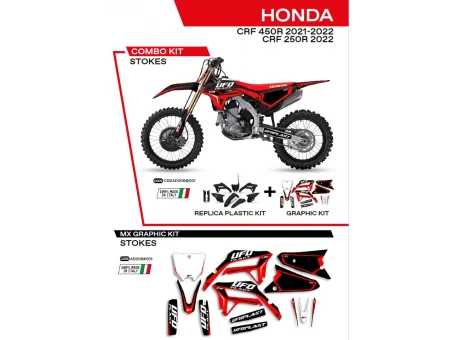 Kit complet plastice UFO HOKIT125001 include Stickere HONDA CRF 250R 22; CRF 450 21-22 STOKES culoare Negru | C125AD006001