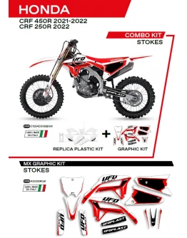 Kit complet plastice UFO HOKIT125041 include Stickere HONDA CRF 250R '22; CRF 450 '21-'22 STOKES culoare Alb