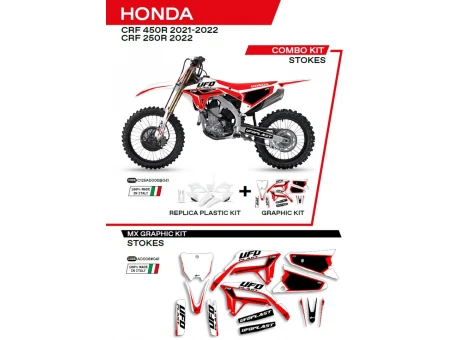 Kit complet plastice UFO HOKIT125041 include Stickere HONDA CRF 250R 22; CRF 450 21-22 STOKES culoare Alb | C125AD006041