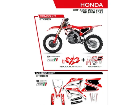Kit complet plastice UFO HOKIT125070 include Stickere HONDA CRF 250R 22; CRF 450 21-22 STOKES culoare Rosu | C125AD006070