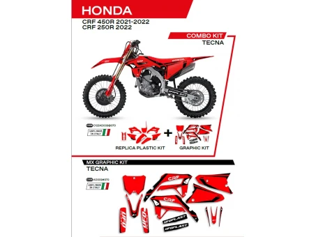 Kit complet plastice UFO HOKIT125070 include Stickere HONDA CRF 250R 22; CRF 450 21-22 TECNA culoare Rosu | C125AD009070