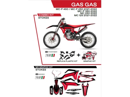 Kit complet plastice UFO GGKIT702001 include Stickere GAS GAS MC 125 21-22; MC 250 22; MCF 250/350/450 21-22  STOKES culoare Negru | C702AD001001