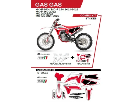Kit complet plastice UFO GGKIT702041 include Stickere GAS GAS MC 125 21-22; MC 250 22; MCF 250/350/450 21-22  STOKES culoare Alb | C702AD001041