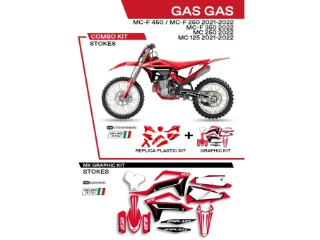 Kit complet plastice UFO GGKIT702062 include Stickere GAS GAS MC 125 21-22; MC 250 22; MCF 250/350/450 21-22  STOKES culoare Rosu | C702AD001062