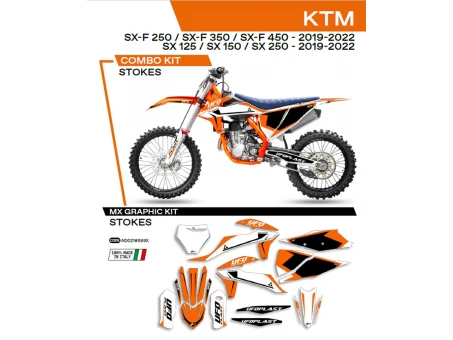 Kit grafic UFO KTM SX/SXF 125/150/250/350/450 19-22 STOKES culoare OEM (Portocaliu/Negru/Alb) | AD021999X