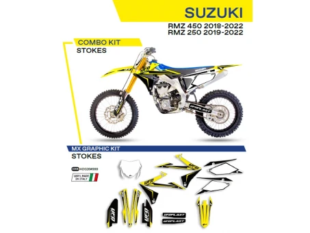 Kit grafic UFO SUZUKI RMZ 250 19-22; RMZ 450 18-22 STOKES culoare OEM (Galben/ Alb/Negru) | AD026999
