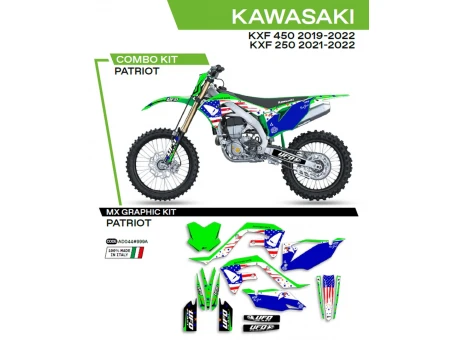 Kit grafic UFO KAWASAKI KXF 250 21-22; KXF 450 19-22 PATRIOT culoare OEM (Verde/Albastru) | AD044999A