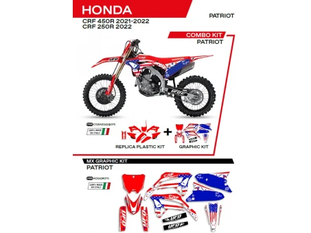 Kit complet plastice UFO HOKIT125070 include Stickere HONDA CRF 250R 22; CRF 450 21-22 PATRIOT culoare Rosu | C125AD042070