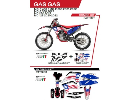 Kit complet plastice UFO GGKIT702001 include Stickere GAS GAS MC 125 21-22; MC 250 22; MCF 250/350/450 21-22  PATRIOT culoare Negru | C702AD041001