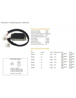 Regulator tensiune DZE YAMAHA XV 535/700/750/1000/1100 '85-'96, V-MAX 1200 '85-'95 Z cu cabluri (ESR279) (42X-81960-A1-00) (35A)