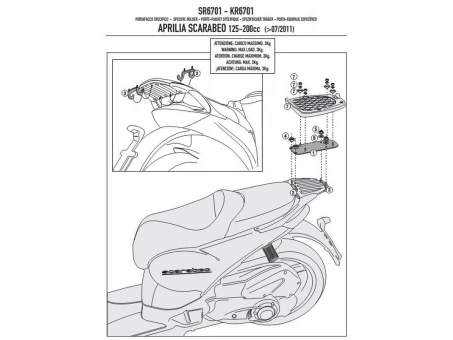 Suport pentru topcase KAPPA - APRILIA SCARABEO 125/200 (11-15) (placa nu este inclusa) | KR6701