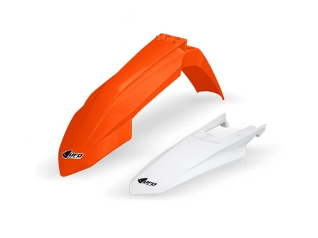 Set aripa fata spate UFO KTM SX/SXF(SX-F) 125/250/300/350/450F 2023 culoare OEM Portocaliu/Alb (KT05009127, KT05010042) | KTFK529999