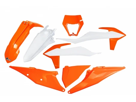 Kit complet plastice UFO KTM EXC 125 20-21, EXC 250 / 300 TPI 20-23, EXC-F 250 / 350 / 450 / 500 20-23 Z culoare OEM 23 (Alb/Portocaliu) | KTKIT527999K