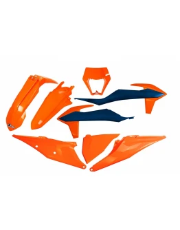 Kit complet plastice UFO KTM EXC 125 '20-'21, EXC 250 / 300 TPI '20-'23, EXC-F 250 / 350 / 450 / 500 '20-'23 Z culoare OEM '22 (Portocaliu/Albastru)