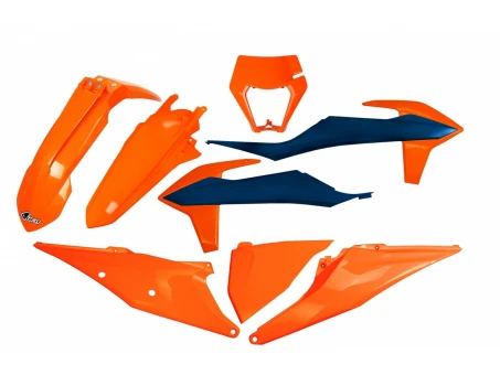 Kit complet plastice UFO KTM EXC 125 20-21, EXC 250 / 300 TPI 20-23, EXC-F 250 / 350 / 450 / 500 20-23 Z culoare OEM 22 (Portocaliu/Albastru) | KTKIT527999C