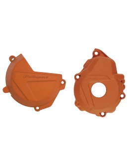 Kit protectii capac ambreiaj/alternator POLISPORT - cu capac pompa apa KTM EXC-F/XC-F 250/350 '17-22; Husqvarna FC 250/350 '19-22 - Portocaliu