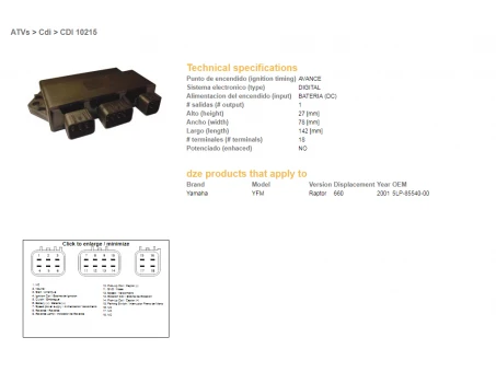 DZE MODUŁ ZAPŁONU CDI YAMAHA YFM660 RAPTOR 01 (OEM-5LP-85540-00) | 10215-01