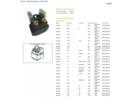 DZE PRZEKAŹNIK ROZRUSZNIKA YAMAHA FZ6`04-14, FJR 1300`06-07, FZS 1000, XTZ 1200, R1, R6 (150A) | 10268-01