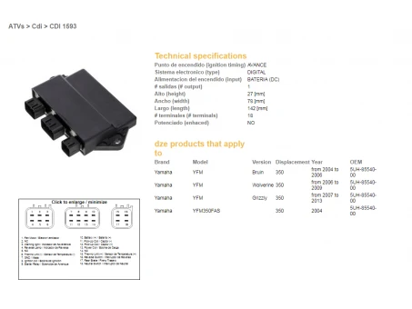 DZE MODUŁ ZAPŁONU CDI YAMAHA YFM 350 GRIZZLY 07-13, BRUIN 04-06, WOLVERINE 06-09 (5UH-85540-00) | 1593-01