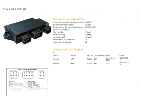 DZE MODUŁ ZAPŁONU CDI YAMAHA YFM450 GRIZZLY 07, KODIAK 04-06 (5ND-85540-10) | 1600-01