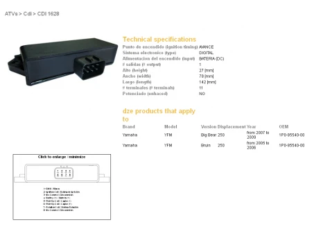 DZE MODUŁ ZAPŁONU CDI YAMAHA YFM250 BIG BEAR 07-09, BRUIN 250 05-06 (OEM-1PO-85540-00) | 1628-01