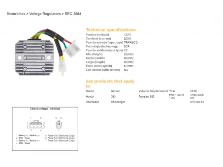 DZE REGULATOR NAPIĘCIA HONDA XL 600 V TRANSALP 91-99 (SH 538D-13,ESR640,RGU-144) | 2054-01