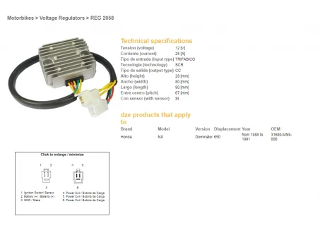 DZE REGULATOR NAPIĘCIA HONDA NX 650 DOMINATOR 88-91 (SH532B) | 2058-01